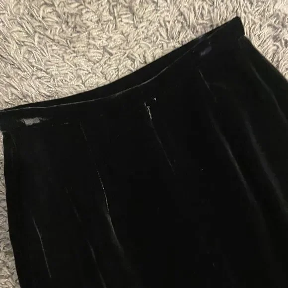 Kay Unger Formal Black Silk Blend Velvet Maxi Skirt High Back Slit Size 4